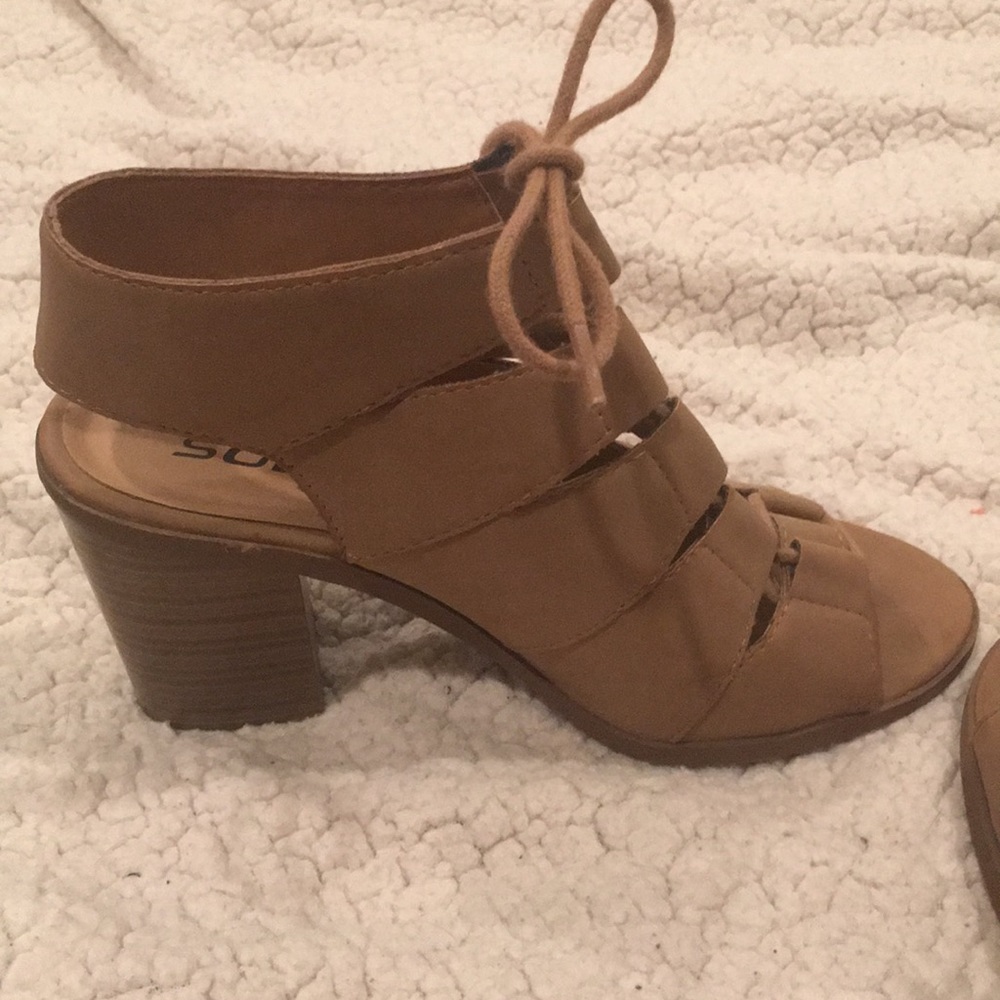 Soda Lace Up Cutout Bootie Peep Toe Heels - Picture 6 of 11
